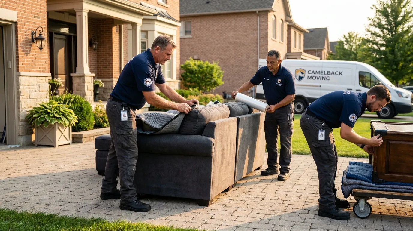 Large estate moving crew wrapping furniture in Norman, OK