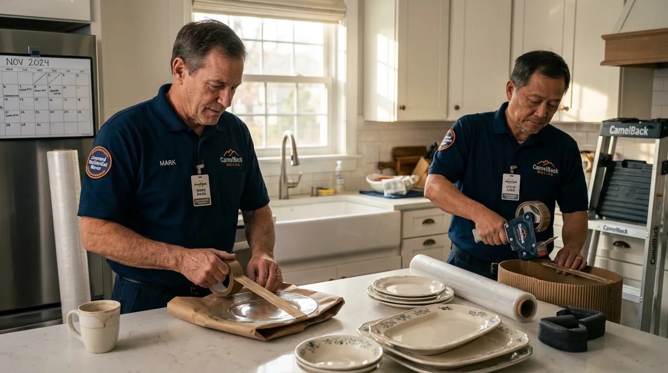 Professional crew packing kitchen dishware in Norman, OK